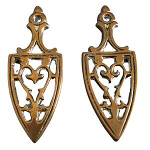 2 Antique footed Brass Trivet Old World Style Solid Swirl Scroll Set Pair 4.5”